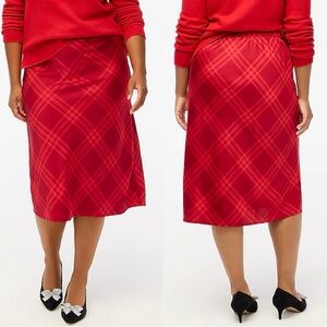 J. Crew Red Plaid Satin Midi Slip Skirt High Rise Y2K Goth Academia Preppy Punk